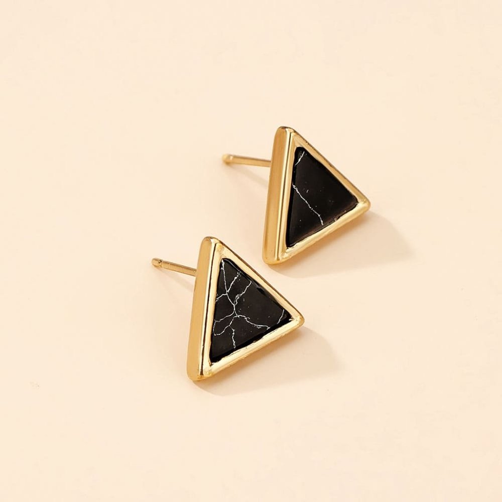 🍑Brand New Pyramid  Earrings With Cracked Black Stone Marble Design Earrings - Picture 4 of 5